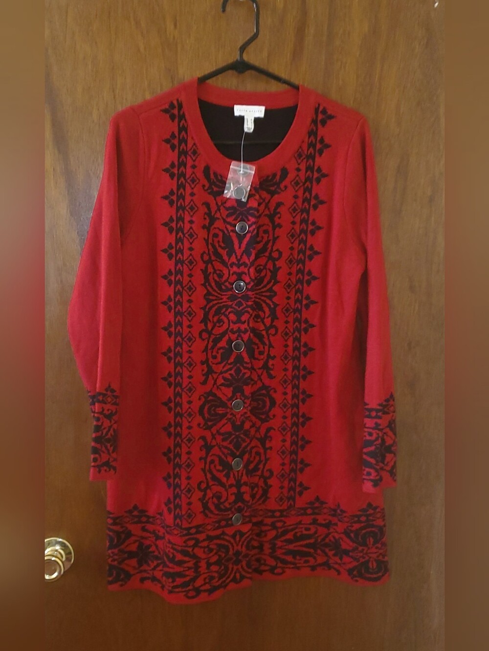NWT Susan Graver Red Tunic Cardigan Sz Medium